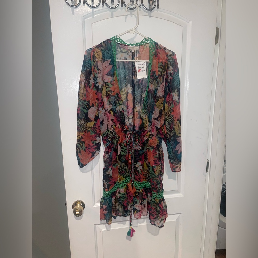 New! Ramy Brook Madge Multicolor Tropical Floral Swim Coverup Minidress 🌻 Large - Picture 10 of 16